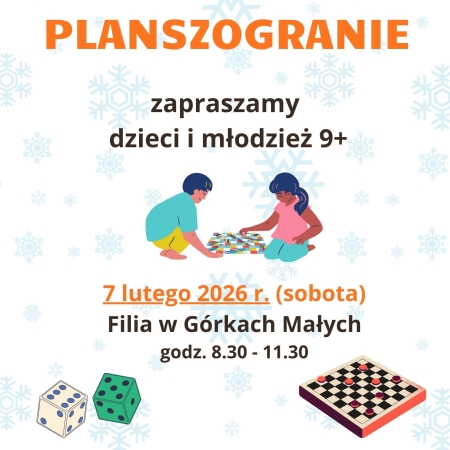 Plakat reklamujący planszogranie w Filii w Górkach Małych